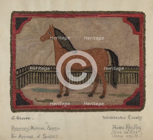 Hooked Rug with Horse, 1935/1942. Creator: Joseph Glover.