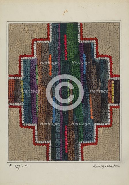 Hooked Rug - Center Design, c. 1936. Creator: Ruth M. Barnes.