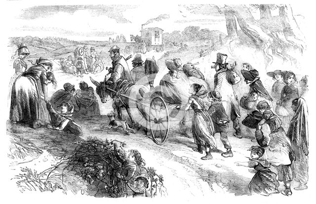 Hop-pickers on the Road - drawn by Phiz, 1858. Creator: Hablot Knight Browne.