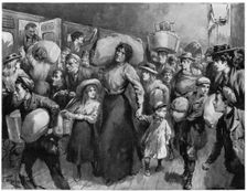 Hop-pickers leaving London Bridge at midnight, 1900