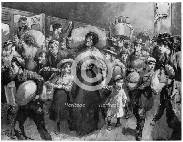 Hop-pickers leaving London Bridge at midnight, 1900. Artist: Unknown