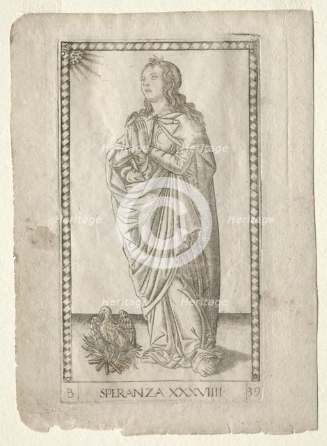 Hope (from the Tarocchi, series B: Cosmic Principles & Virtues, #39), before 1467. Creator: Master of the E-Series Tarocchi (Italian, 15th century).