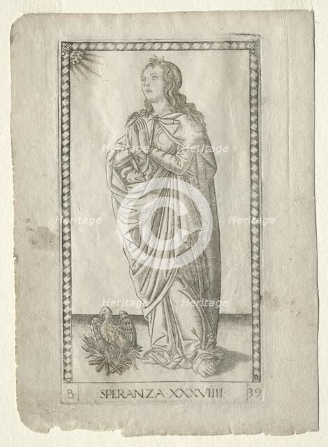 Hope (from the Tarocchi, series B: Cosmic Principles & Virtues, #39), before 1467. Creator: Master of the E-Series Tarocchi (Italian, 15th century).