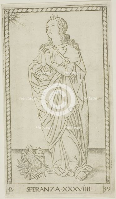 Hope, plate 39 from Genii and Virtues, c.1465. Creator: Unknown.