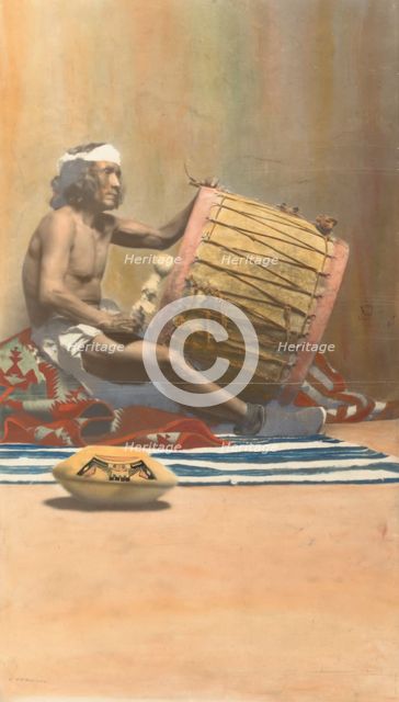 Hopi Musician Playing Drum, n.d. Creator: H. R. Robinson.