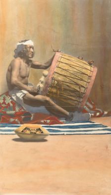 Hopi Musician Playing Drum, n.d. Creator: H. R. Robinson