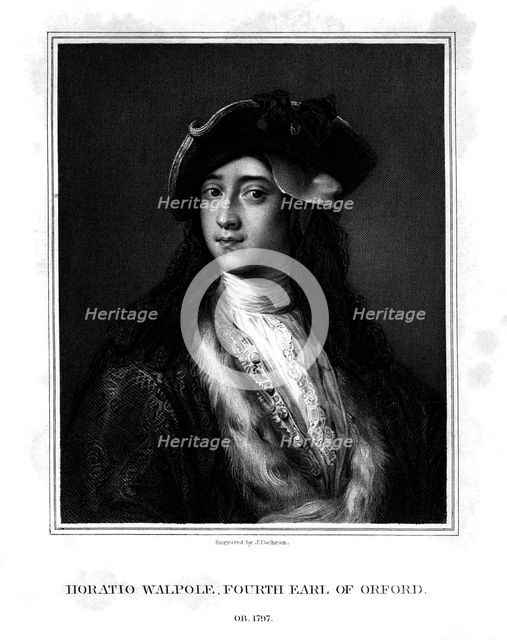 Horace Walpole, 4th Earl of Orford, politician, writer, architectural innovator, (1832).Artist: J Cochran