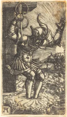 Horatio Cocles Leaping into the River Tiber, c. 1520/1530. Creator: Albrecht Altdorfer
