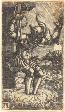 Horatio Cocles Leaping into the River Tiber, c. 1520/1530. Creator: Albrecht Altdorfer