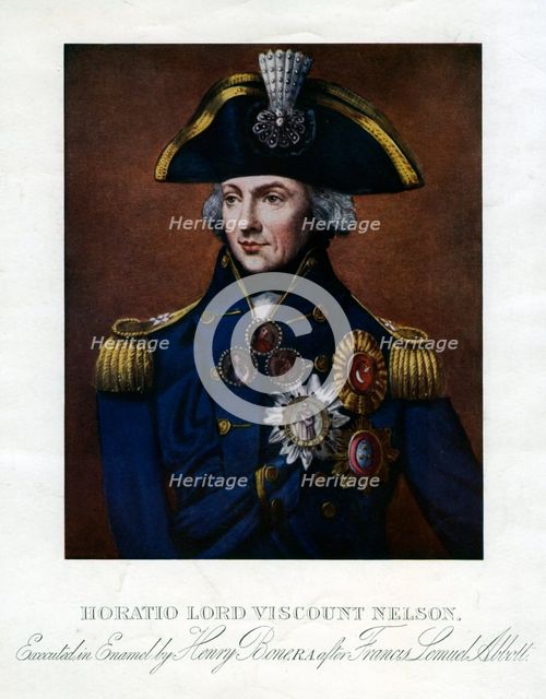 Horatio Nelson, 1st Viscount Nelson, English naval commander.Artist: Henry Bone