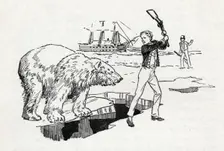 Horatio Nelson confronts a polar bear in the Arctic, c1900. Creator: Howard Davie