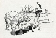 Horatio Nelson confronts a polar bear in the Arctic, c1900. Creator: Howard Davie
