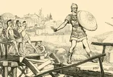 Horatius Cocles Defending The Bridge 1890. Creator: Unknown