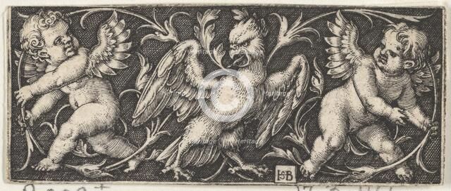 Horizontal Panel with an Eagle Flanked by Two Genii, 1544. Creator: Sebald Beham.