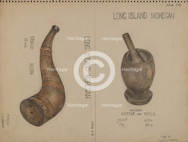 Horn and Mortar & Pestle, 1935. Creator: Charles Charon.