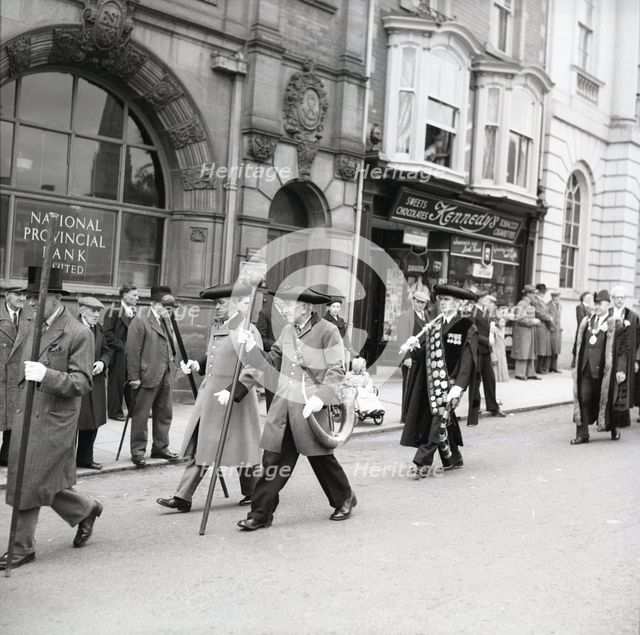 Horn blowers in procession, Ripon, Yorkshire, c1955.  Creator: Arthur Charles Kirby Ware.