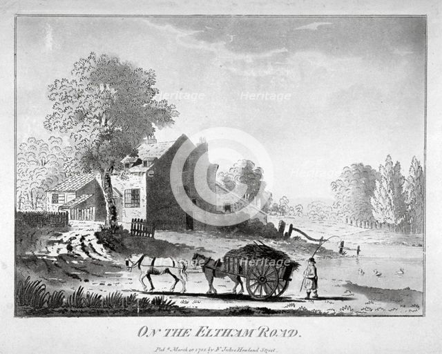 Horse and cart on the Eltham Road in Woolwich, Kent, 1788. Artist: Anon