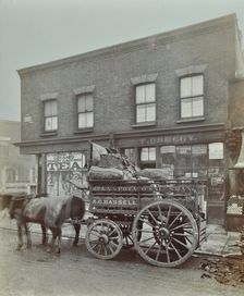 Horse and cart with sacks of vegetables, Bow, London, 1900