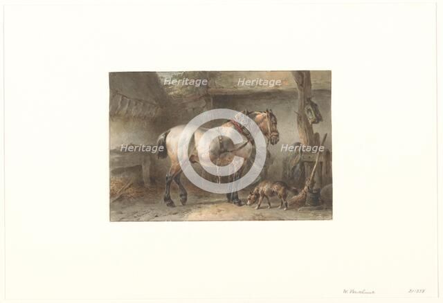 Horse and dog in a stable, 1851-1921. Creator: Wouter Verschuur.