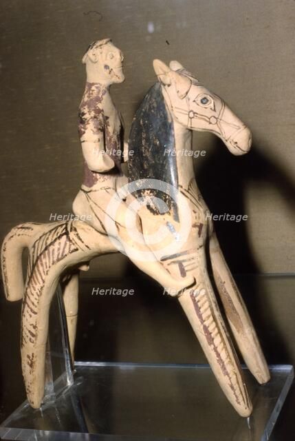 Horse and Rider, Greek Terracotta, 6th century BC. Artist: Unknown.