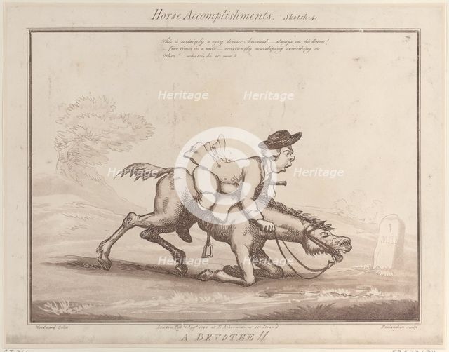 Horse Accomplishments, Sketch 4: A Devotee !!, August 1, 1799., August 1, 1799. Creator: Thomas Rowlandson.
