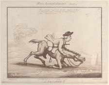 Horse Accomplishments, Sketch 4: A Devotee !!, August 1, 1799., August 1, 1799. Creator: Thomas Rowlandson