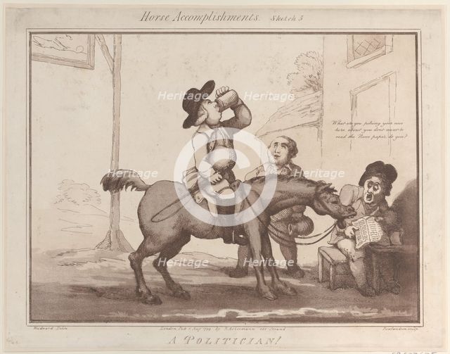 Horse Accomplishments, Sketch 5: A Politician !!, August 1, 1799., August 1, 1799. Creator: Thomas Rowlandson.