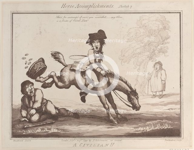 Horse Accomplishments, Sketch 7: A Civilian !!, August 1, 1799., August 1, 1799. Creator: Thomas Rowlandson.