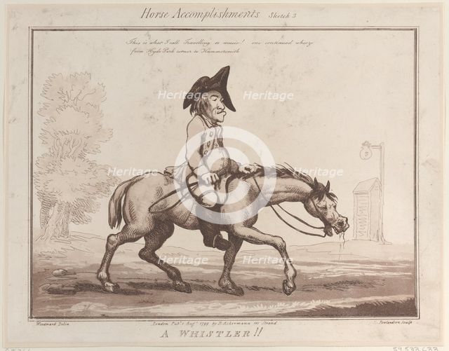 Horse Accomplishments, Sketch 3: A Whistler !!, August 1, 1799., August 1, 1799. Creator: Thomas Rowlandson.