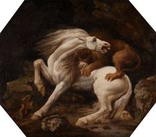 Horse Attacked by a Lion (Episode C), between 1768 and 1769. Creator: George Stubbs