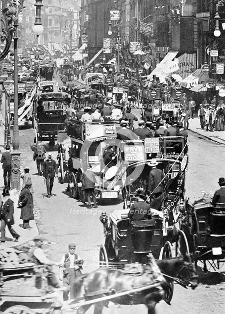 Horse buses in the Strand, City of Westminster, London. Creator: Unknown.
