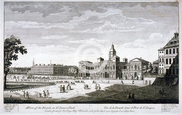 Horse Guards Parade from the south-west, Westminster, London, c1750. Artist: Anon