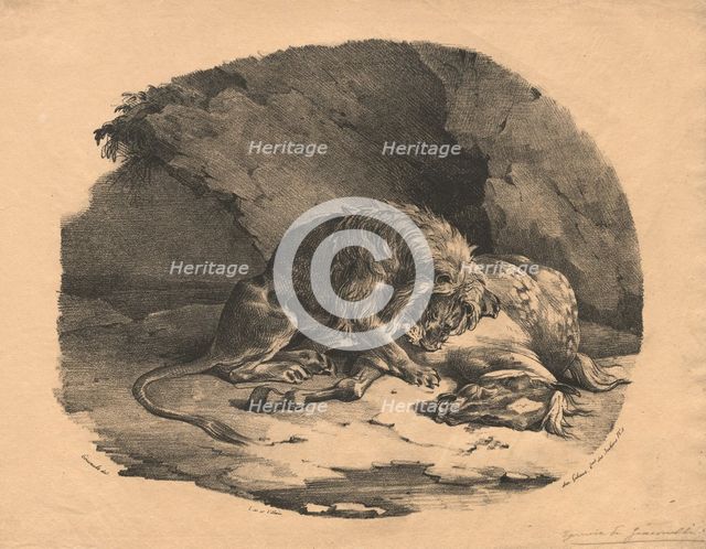 Horse Devoured by a Lion, 1823. Creator: Théodore Géricault (French, 1791-1824); Gihaut.