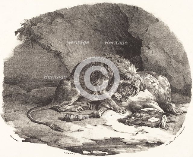 Horse Devoured by a Lion (Cheval devore par un lion), 1823. Creator: Theodore Gericault.