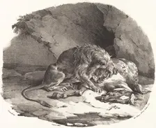 Horse Devoured by a Lion (Cheval devore par un lion), 1823. Creator: Theodore Gericault