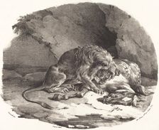 Horse Devoured by a Lion (Cheval devore par un lion), 1823. Creator: Theodore Gericault