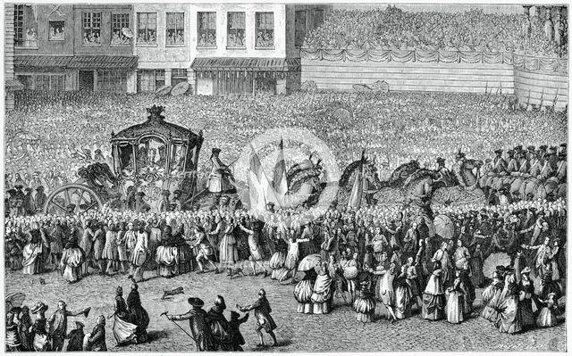 Horse-Drawn Carriage in a Parade, 1782, (1885).Artist: Moreau