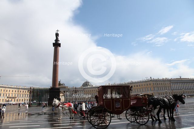 Horse-drawn carriage in Palace Square, St Petersburg, Russia, 2011. Creator: Sheldon Marshall.