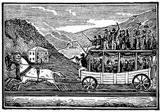 Horse-drawn carriage on the Baltimore and Ohio Railroad c1830
