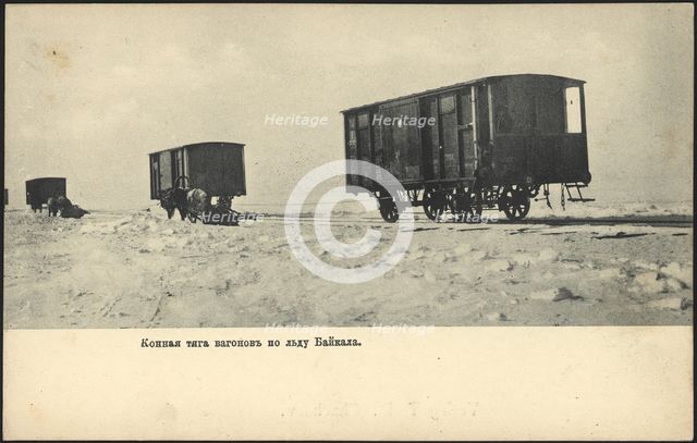 Horse-drawn carriages on the ice of Lake Baikal, 1904-1914. Creator: Unknown.