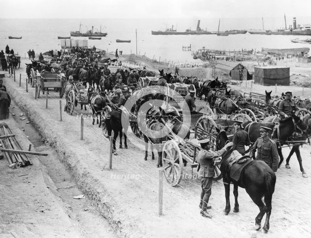 Horse drawn transportation, Allied operations in the Dardanelles, Turkey, 1915-1916. Artist: Unknown