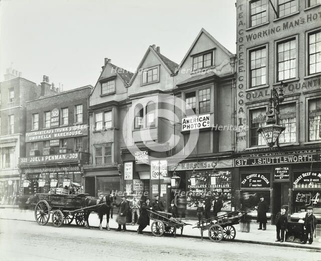 Horse drawn vehicles and barrows in Borough High Street, London, 1904. Artist: Unknown.
