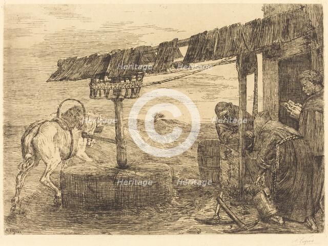 Horse-driven Mill (Le manege), probably 1869. Creator: Alphonse Legros.