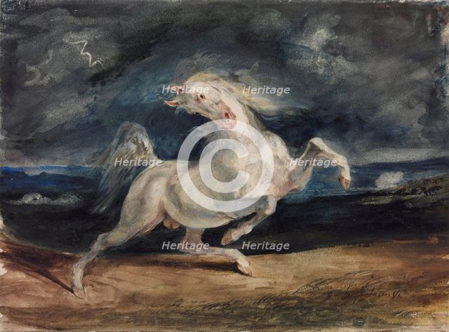 Horse Frightened by Lightning. Artist: Delacroix, Eugène (1798-1863)