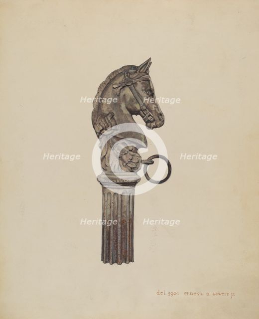 Horse Head Hitching Post, 1935/1942. Creator: Ernest A Towers Jr.