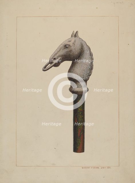 Horse Head Hitching Post, 1935/1942. Creator: Vincent P. Rosel.