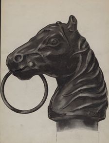 Horse Head Hitching Post, c. 1936. Creator: C.H. Hastings