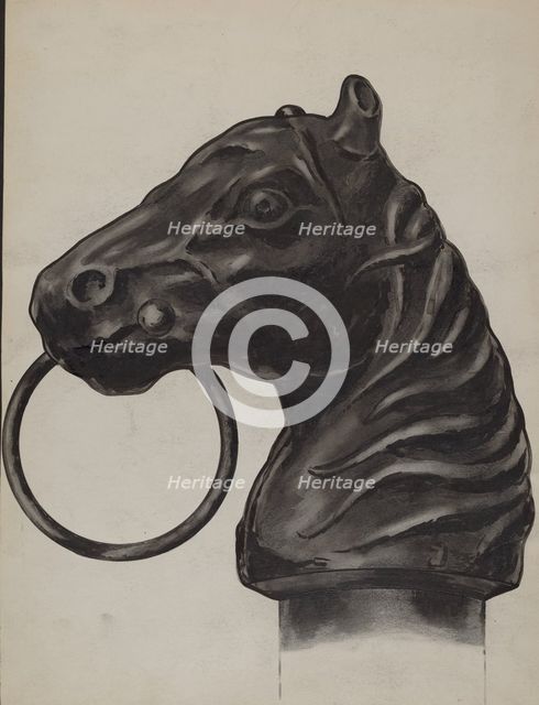 Horse Head Hitching Post, c. 1936. Creator: C.H. Hastings.