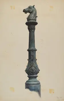 Horse Head Hitching Post, c. 1937. Creator: Elizabeth Fairchild