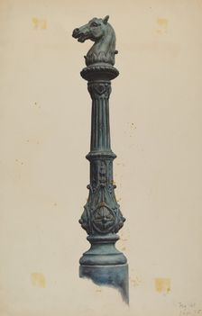 Horse Head Hitching Post, c. 1937. Creator: Elizabeth Fairchild
